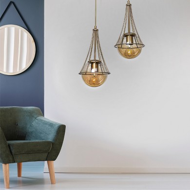 Chavi Megapap E27 metallic double-light ceiling light in golden color 40x40x80cm.