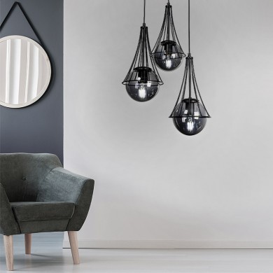 Chavi Megapap E27 metallic three-light ceiling light in black color 40x40x90cm.