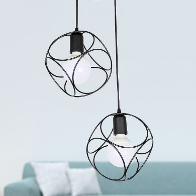 Lusita Megapap E27 metallic double-light ceiling light in black color 35x35x70cm.
