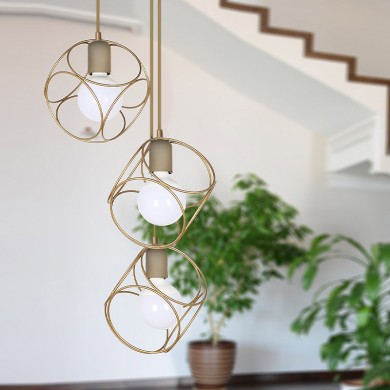 Lusita Megapap E27 metallic three-light ceiling light in golden color 35x35x90cm.