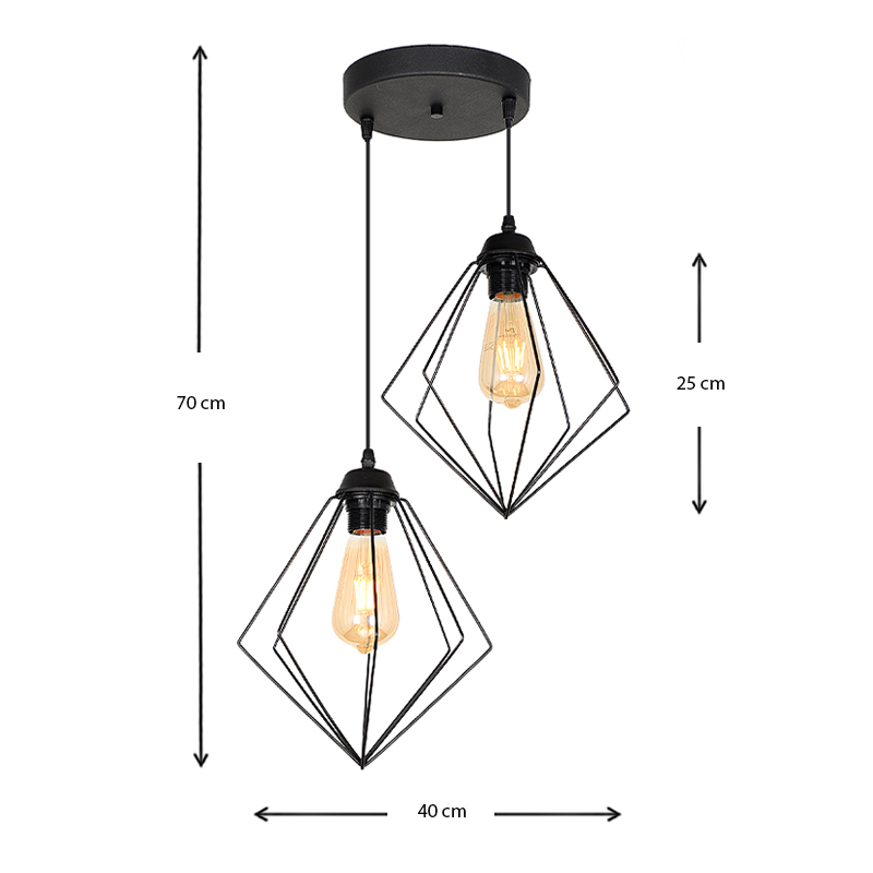Nura Megapap E27 metallic double-light in black color 40x40x70cm.