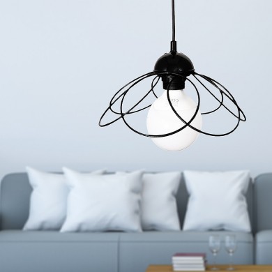 Zufash Megapap E14 metallic single-light ceiling light in black color 25x25x60cm.