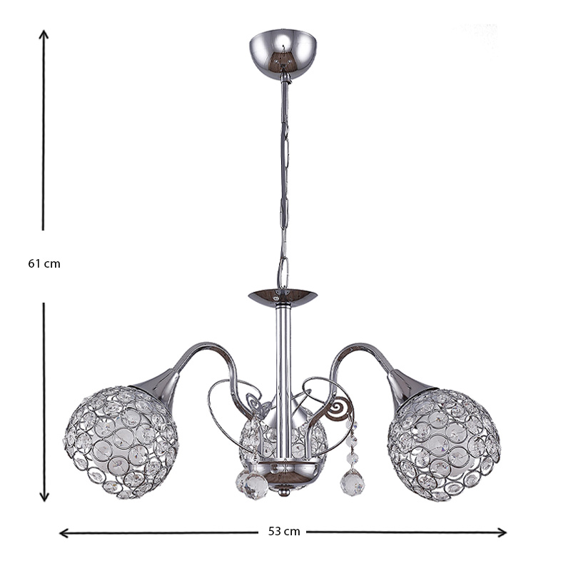 Dagobert Megapap E27 metallic three-light ceiling light in silver color 53x53x61cm.