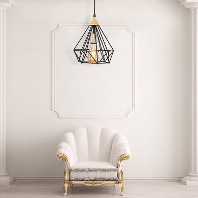 Hideki Megapap E27 metallic single-light ceiling light in black color 22x22x80cm.