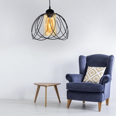 Abilene Megapap E27 metallic single-light ceiling light in black color 26x26x68cm.