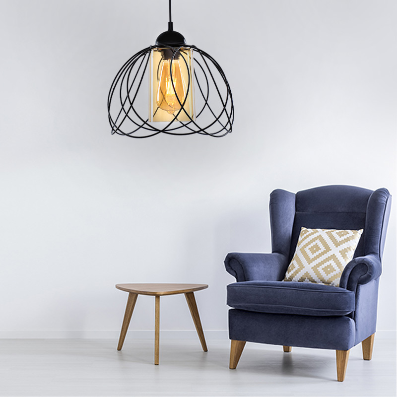 Abilene Megapap E27 metallic single-light ceiling light in black color 26x26x68cm.