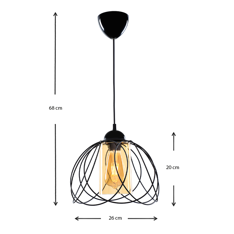 Abilene Megapap E27 metallic single-light ceiling light in black color 26x26x68cm.