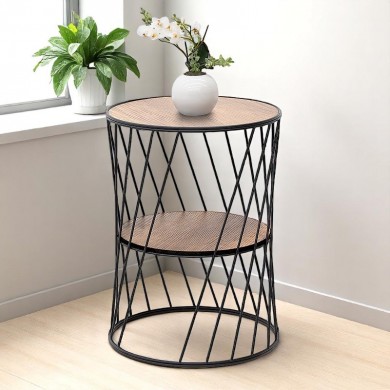 Jaspin Megapap metallic - Mdf side table in black - walnut color 32x32x44cm.