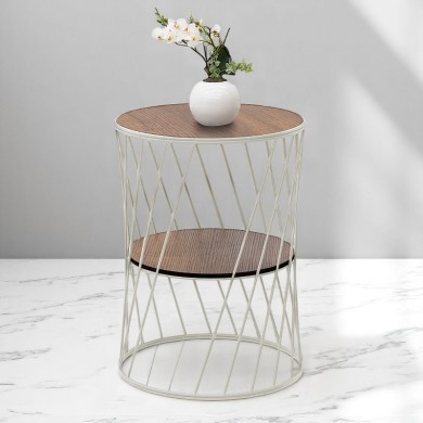 Jaspin Megapap metallic - Mdf side table in white - walnut color 32x32x44cm.