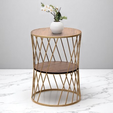 Jaspin Megapap metallic - Mdf side table in golden - walnut color 32x32x44cm.