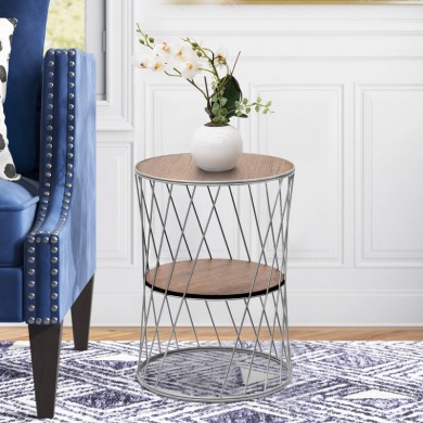 Jaspin Megapap metallic - Mdf side table in silver - walnut color 32x32x44cm.