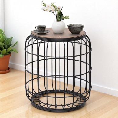 Muller Megapap metallic - Mdf stool - side table in black - walnut color 35x35x47cm.