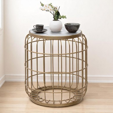 Muller Megapap metallic - Mdf stool - side table in golden - white color 35x35x47cm.