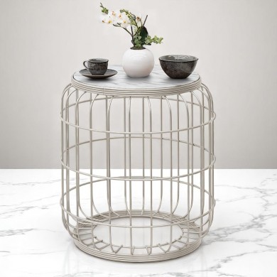 Muller Megapap metallic - Mdf stool - side table in white color 35x35x47cm.