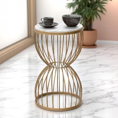 Pino Megapap metallic - Mdf side table in white - golden color 35x35x58cm.