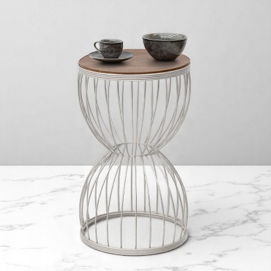 Pino Megapap metallic - Mdf side table in walnut - white color 35x35x58cm.