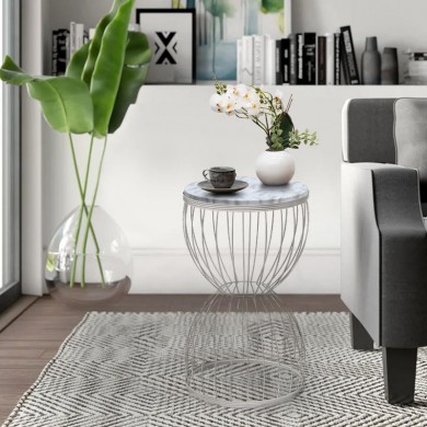 Pino Megapap metallic - Mdf side table in white - white marble effect color 35x35x58cm.