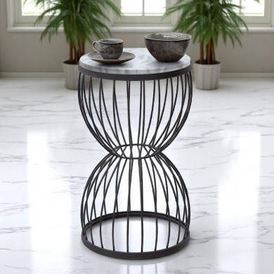Pino Megapap metallic - Mdf side table in black - white marble effect color 35x35x58cm.