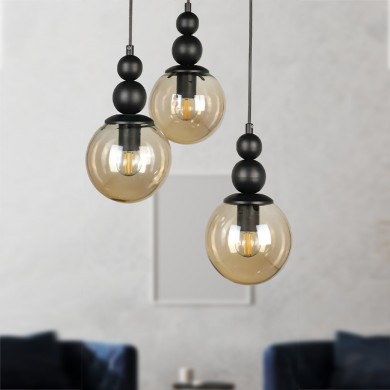 Latona Megapap metallic three-light ceiling light E27 in black color 30x30x85cm.