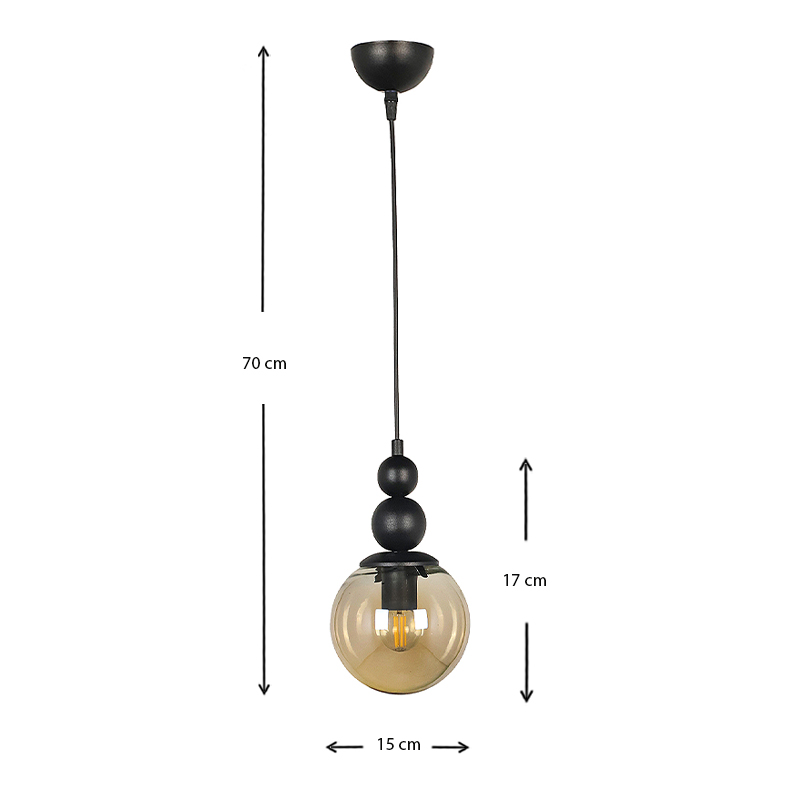 Latona Megapap metallic single-light ceiling light E27 in black color 15x15x70cm.