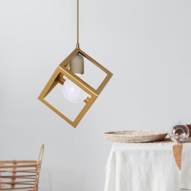 Thora Megapap metallic single-light ceiling light E27  in matte gold color 22x22x70cm.