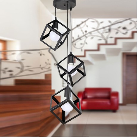 Thora Megapap metallic three-light ceiling light E27  in black color 22x22x70cm.