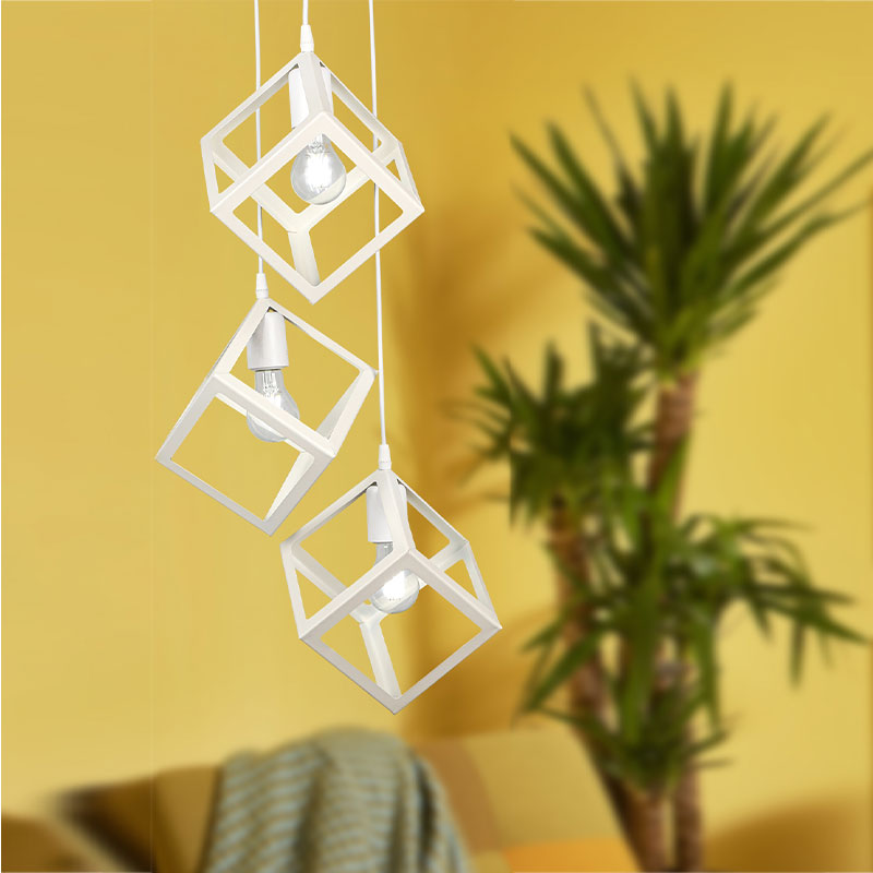 Thora Megapap metallic three-light ceiling light E27  in white color 22x22x70cm.