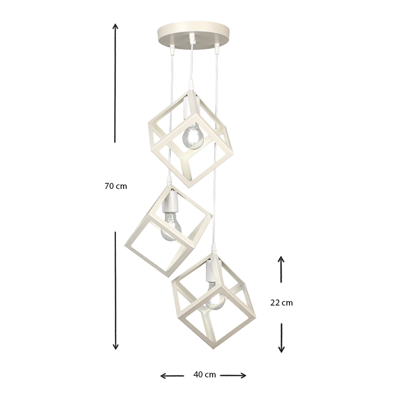Thora Megapap metallic three-light ceiling light E27  in white color 22x22x70cm.