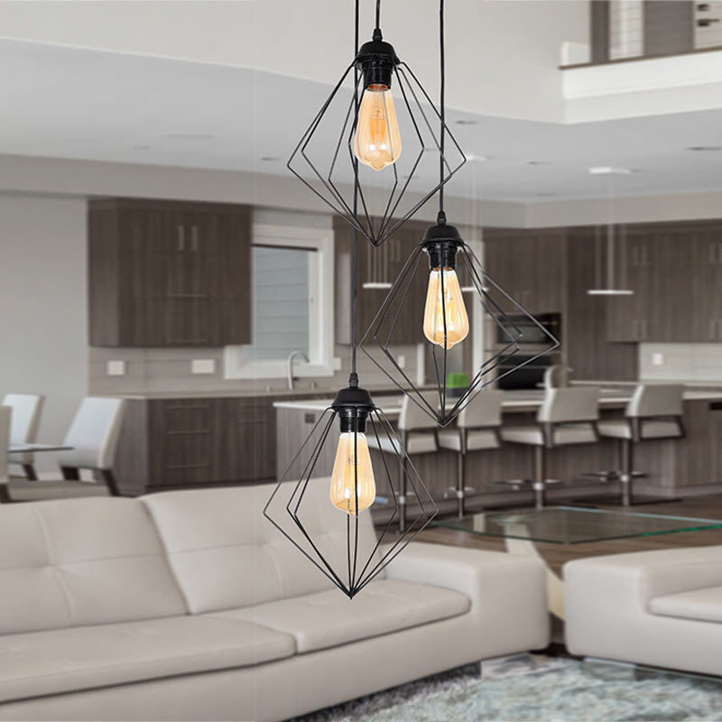 Nura Megapap metallic three-light ceiling light E27  in black color 21x21x70cm.