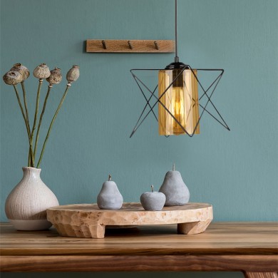 Indra Megapap metallic single-light ceiling light E27 in black color 17x17x50cm.