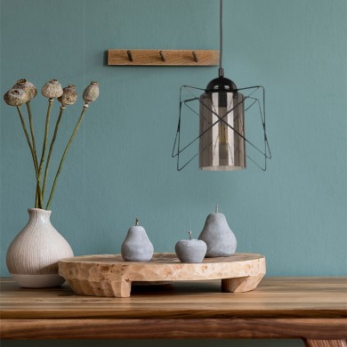 Indra Megapap metallic single-light E27 ceiling light in black color 15x15x70cm.