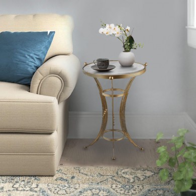 Venezia Megapap metallic - Mdf side table in gold - white marble effect color 35x35x59cm.