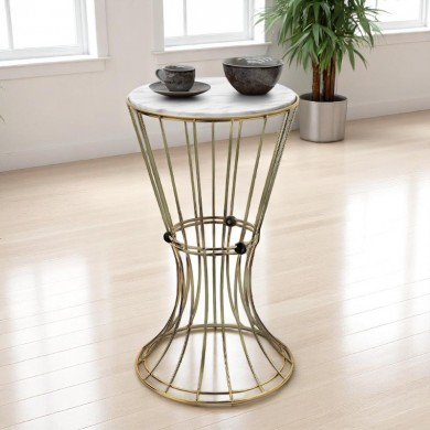 Τραπεζάκι βοηθητικό Girene Megapap μεταλλικό - Mdf χρώμα χρυσό - λευκό εφέ μαρμάρου 32x32x58εκ.