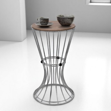 Girene Megapap metallic - Mdf side table in silver - black color 32x32x58cm.