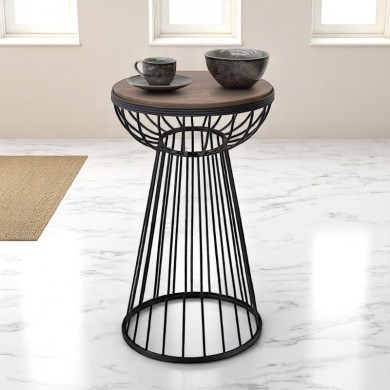 Mantare Megapap metallic - Mdf side table in walnut - black color 35x35x58cm.