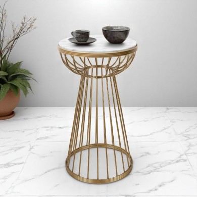 Mantare Megapap metallic - Mdf side table in gold - white marble effect color 35x35x58cm.