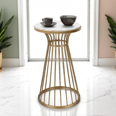 Tekosi Megapap metallic - Mdf side table in gold - white marble effect color 35x35x58cm.
