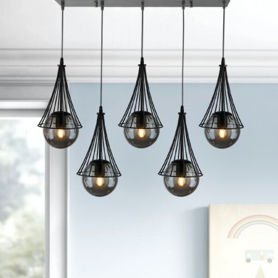 Chavi Megapap E27 metallic five-light ceiling light in black color 80x10x90cm.