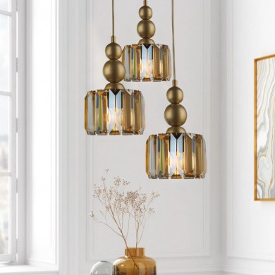 Alaba Megapap E27 metal - glass three-light ceiling light in gold color 40x40x95cm.