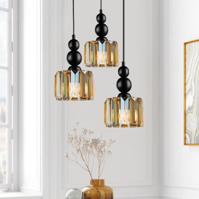 Alaba Megapap E27 metal - glass three-light ceiling light in black color 40x40x95cm.