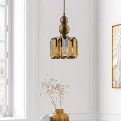Alaba Megapap E27 metal - glass single-light ceiling light in gold color 15x15x65cm.