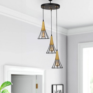 Havana Megapap E27 metallic three-light ceiling light in black - gold color 30x30x112cm.