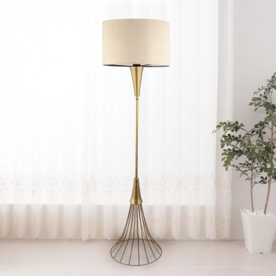 Olde Megapap E27 metal - fabric floor lamp in gold - beige color 33x33x127cm.