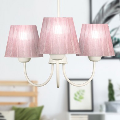 Ovana Megapap E27 metal - fabric three-lights ceiling light in pink color 45x45x50cm.