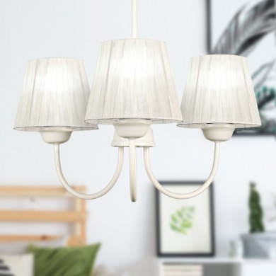 Ovana Megapap E27 metal - fabric three-lights ceiling light in cream color 45x45x50cm.