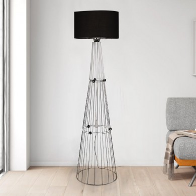 Filip Megapap E27 metal - fabric floor lamp in silver - black color 34x34x123cm.