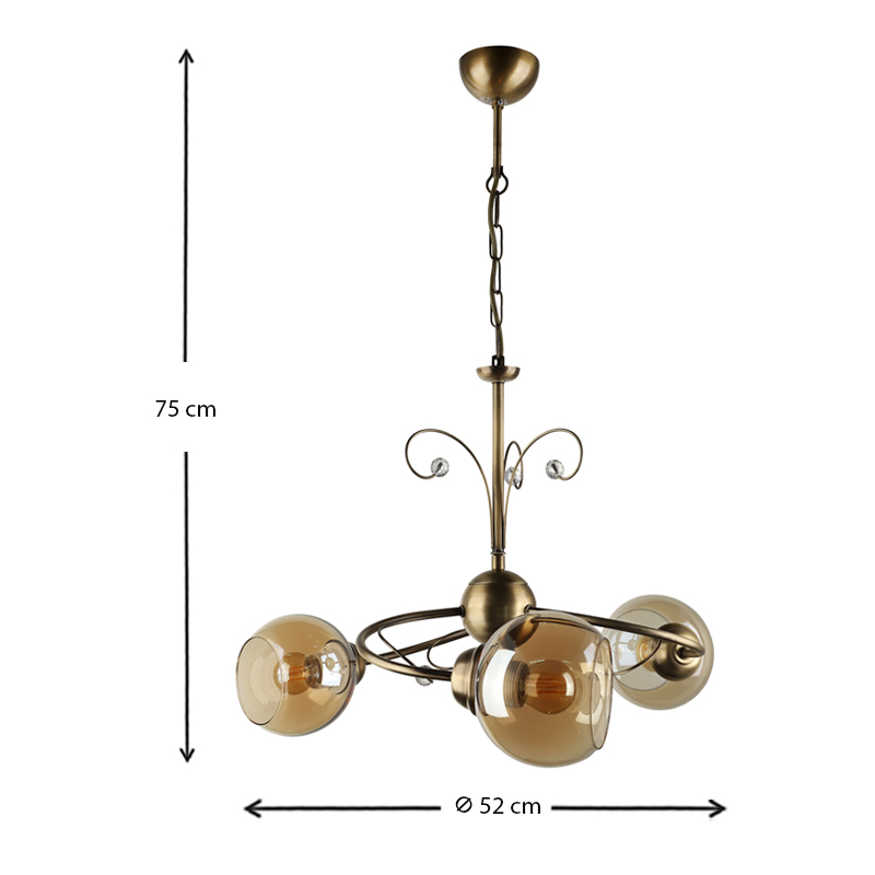 Ceiling lamp Zara Megapap E27 metal three-light bronze color Φ52x75cm.
