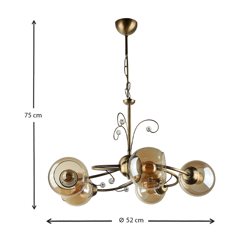 Ceiling lamp Zara Megapap E27 metal five-light bronze color Φ52x75cm.
