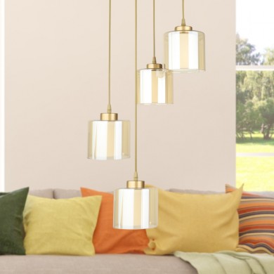 Kenedy Megapap E27 metallic - glass four-light ceiling light in gold color 35x35x100cm.