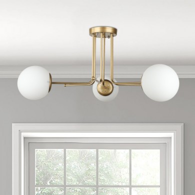 Maxidex Megapap Ε27 metal - glass ceiling light in gold color Ø70x50cm.